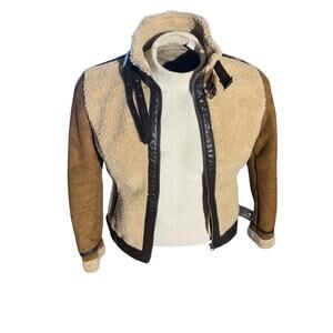 Members Only Women’s Small Aviator Bomber Jacket Faux Suede Sherpa Shearling